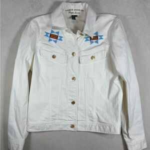 Women’s Polo Ralph Lauren White Jean Jacket Western Southwest Embroidered Bead